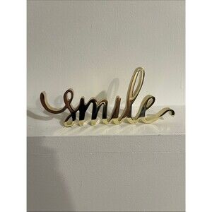 'Smile' Script Desk Decor Accent Golden Tone Metal